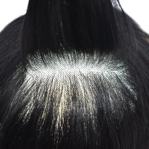 Vista 4 de LYRICAL HAIR Toupee - Sistema de cabello de repuesto para hombre, encaje francés, peluca natural para hombre, 5 x 7 pulgadas, color negro azabache
