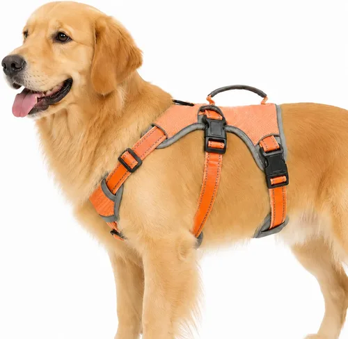 Vista 24 de Arnés de perro multiusos con soporte, arnés reflectante a prueba de escapes sin tirones ajustable con asa duradera, arnés para caminar para perros
