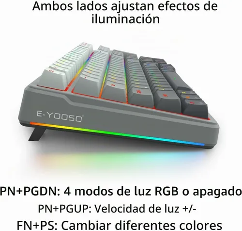 Vista 4 de E-YOOSO - Teclado mecánico inalámbrico Bluetooth, 99 teclas, color gris degradado Wired Gaming Keyboard RGB Backlit, Hot Swappable Pre-lubed