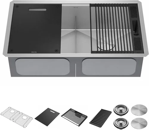 Vista 14 de DELTA FAUCET Delta Rivet 25 Pulgadas de Acero Inoxidable Negro Fregadero de Montaje Superior de Calibre 16 para Cocina con Tarja Única en Acabado