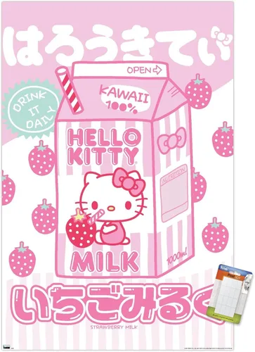 Vista 11 de Hello Kitty: 20 Kawaii Tokyo - Póster de pared con leche, 22.4 pulgadas de largo x 14.7 pulgadas de ancho, versión enmarcada de madera de granero