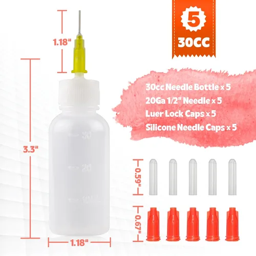 Vista 3 de FJNATINH Botella exprimible de pegamento con punta de aguja de 30 cc, botellas aplicadoras de puntas de precisión, paquete de 5