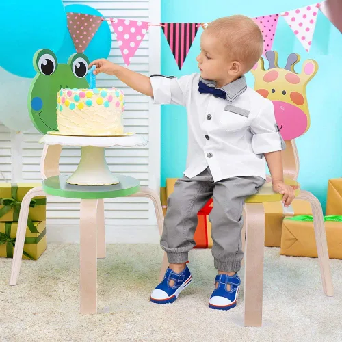 Vista 2 de iPlay iLearn - Sillas para niños, sillas para sala de juegos, con imagen de animales, sillas de juego para infantes., Madera, Rana (Frog)