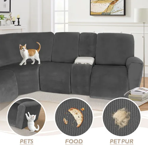 Vista 80 de Arfntevss Fundas de sofá seccional reclinable de terciopelo, Funda de sofá seccional de esquina para sofá reclinable, Funda elástica suave