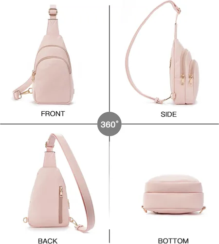 Vista 155 de Telena Riñonera pequeña para mujer, de cuero, cangureras, bolsa de pecho para mujer