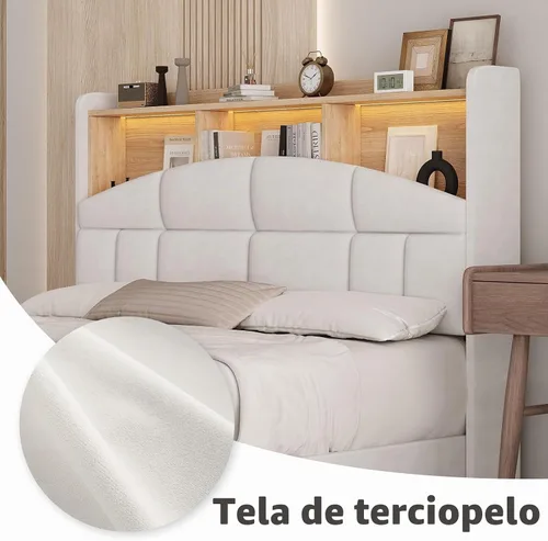 Vista 4 de REVOMINCA Marco de cama de tamaño completo con cabecero, marco de cama tapizado de terciopelo con luces LED, plataforma de tamaño completo