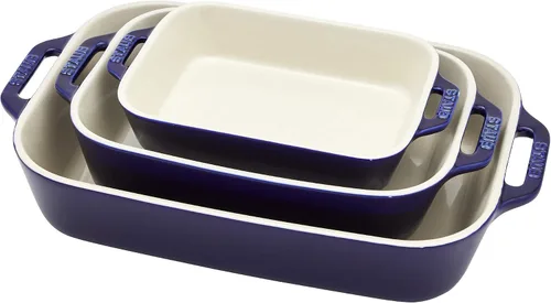 Vista 9 de STAUB Juego de 3 platos rectangulares de cerámica para hornear, turquesa rústico Oven-to-Table for Lasagnas, Roasts & Apple Crisp. Dishwasher Safe