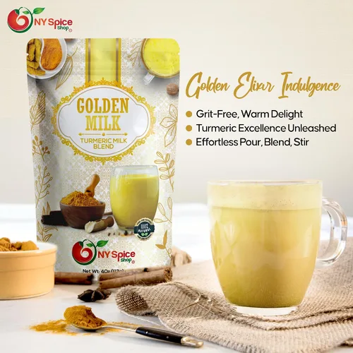 Vista 3 de NY SPICE SHOP Golden Milk Superfood en polvo – 4 onzas (onza) Instant Latte Mix Superfood con cúrcuma – Mezcla de superalimentos de cúrcuma, canela