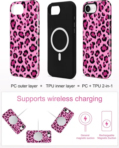 Vista 303 de Jusy Funda compatible con MagSafe con estampado de caparazón de tortuga marrón para iPhone 7/8/SE, cubierta protectora de TPU suave magnética