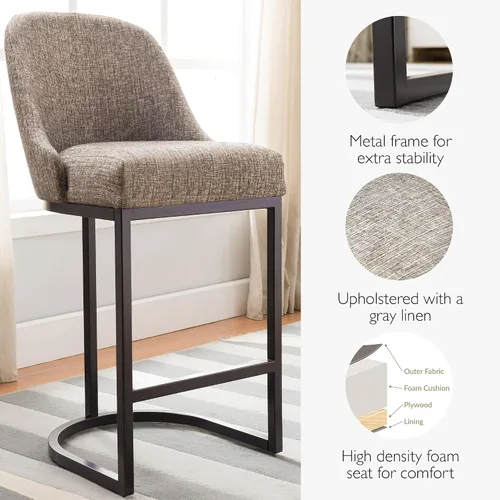 Vista 100 de Leick Home 214536 Barrelback Silla de comedor con base de metal, juego de 2, para comedor, asiento moderno de lino negro y base de metal dorado