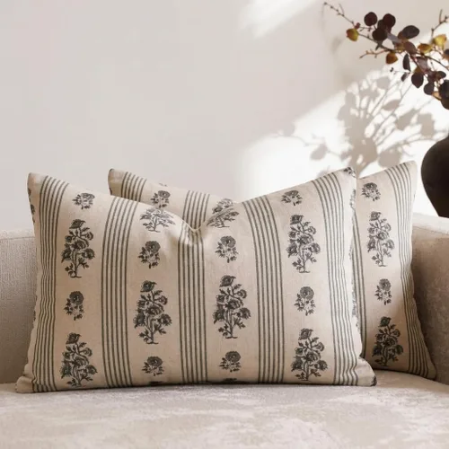 Vista 10 de Amor Virisso Fundas de almohada florales para sofá 18x18 Juego de 2 Fundas de almohada con estampado en bloque Fundas de almohada decorativas