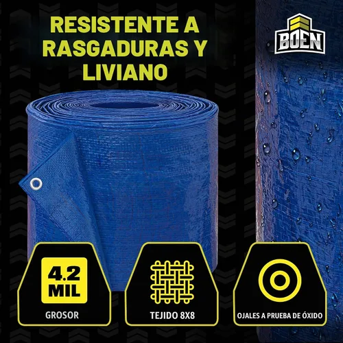 Vista 2 de Cubierta impermeable de lona grande multiusos Azul, 10' x 10' 4.2 Mil de grosor Lonas a prueba de rasgaduras Material de tejido grueso Azul