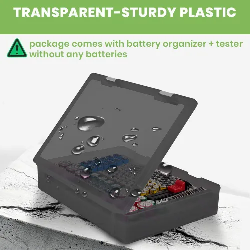 Vista 3 de Organizador de baterías - Caja de contenedores con comprobador BT-168. Organización de garaje con capacidad para 225 baterías AA AAA C D Cell 9V 3V