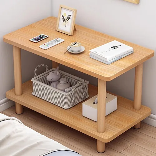 Vista 8 de Mesa auxiliar rectangular de varios tamaños con dos capas, espacio de almacenamiento para sala de estar, dormitorio, fácil montaje