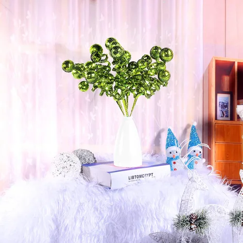 Vista 4 de Juego de 6 adornos de Navidad verdes, tubo con lentejuelas y esferas, decoración de Navidad, decoración de árbol de Navidad, decoración perfecta