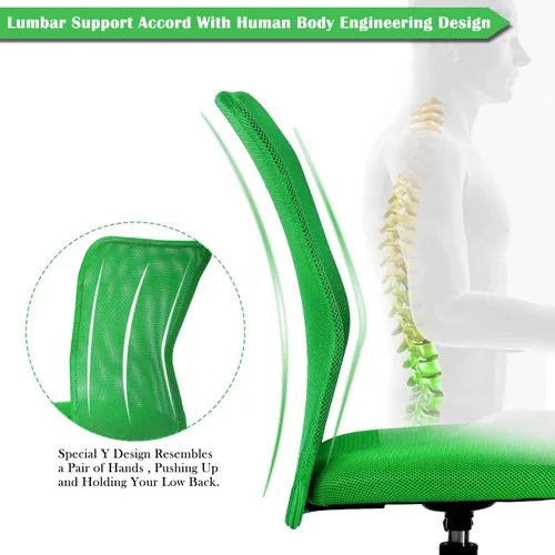 Vista 6 de Sillas ergonómicas, bonita silla de escritorio de oficina ajustable sin brazos con respaldo de malla y suave y gruesa silla verde para oficina