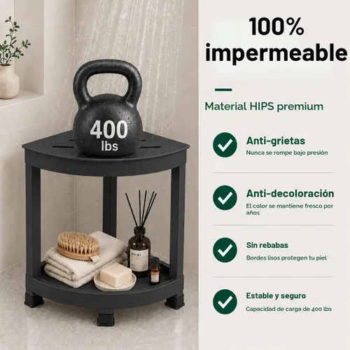 Vista 5 de CROWNFURN Reposapiés de ducha, taburete de ducha impermeable HIPS para ducha interior, banco de ducha de esquina para afeitarse piernas con estante