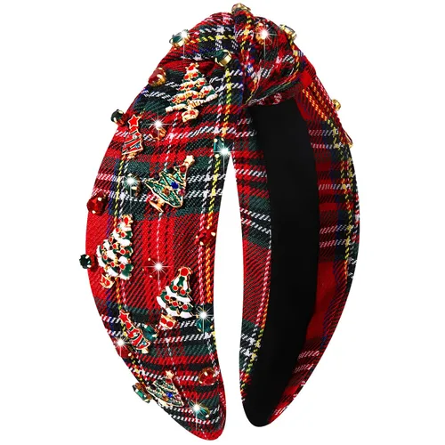 Vista 14 de Diadema de Navidad para mujer, accesorios de Navidad con cuentas, arco de Navidad, árbol, copo de nieve, diadema anudada HOHOHO, rojo y verde, perla