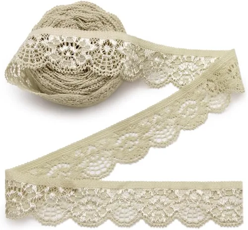 Vista 18 de SEMINI Cinta elástica de encaje de 1 pulgada de ancho para costura, manualidades, boda, fiesta, decoración, ropa (beige)