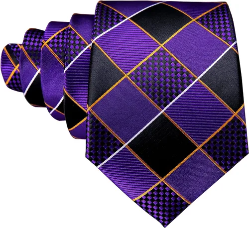 Vista 92 de Barry.Wang Juego de corbatas a cuadros para hombre con pañuelo gemelos de rayas clásicas