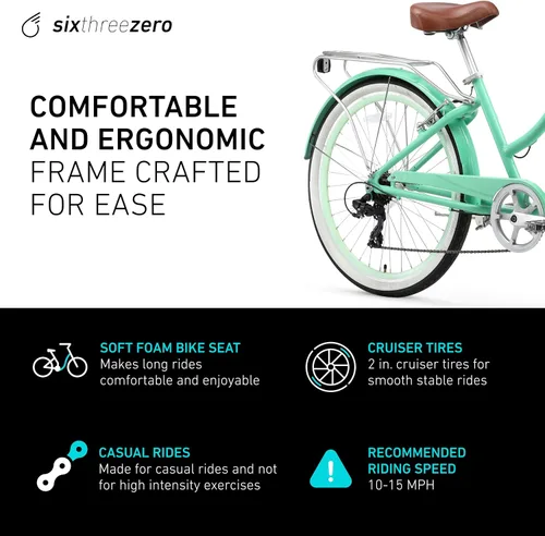 Vista 7 de sixthreezero EVRYjourney Bicicleta Cruiser de Playa para Mujeres, Bicicleta Híbrida de Turismo con Cuadro de Paso Bajo