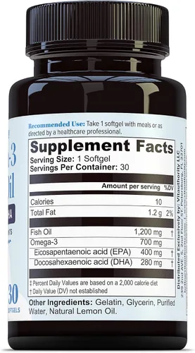 Vista 7 de Suplemento de aceite de pescado Omega 3 1,200 mg de ácidos grasos Omega 3 400 mg EPA y 280 mg DHA Apoyo para la salud cardíaca, cerebral