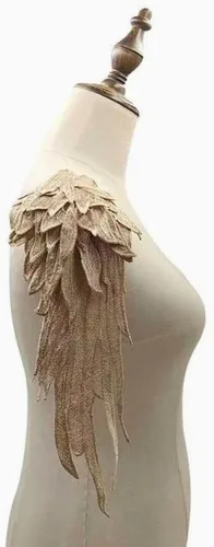 Vista 3 de Parche de encaje con alas de ángel bordado, alas bordadas para costura, vestido de novia, parche para hombro de ropa, 1 par (negro)