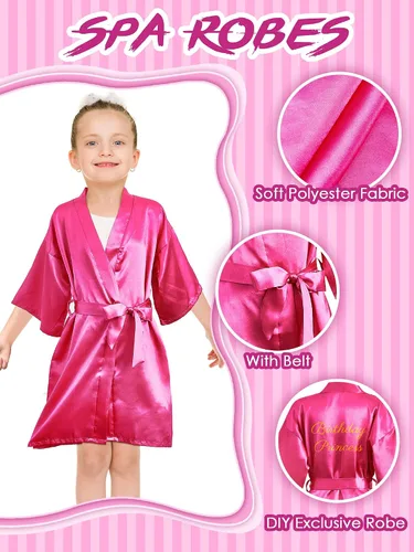 Vista 3 de Jecery 12 piezas de bata de satén floral kimono para niñas, color sólido, bata de spa para boda, fiesta de cumpleaños, baño, albornoces nupciales