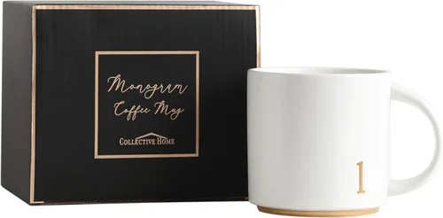Vista 16 de COLLECTIVE HOME - Tazas de cerámica con monograma, tazas de café con inicial dorada de 15 onzas, elegantes tazas de té del alfabeto, elegante taza p