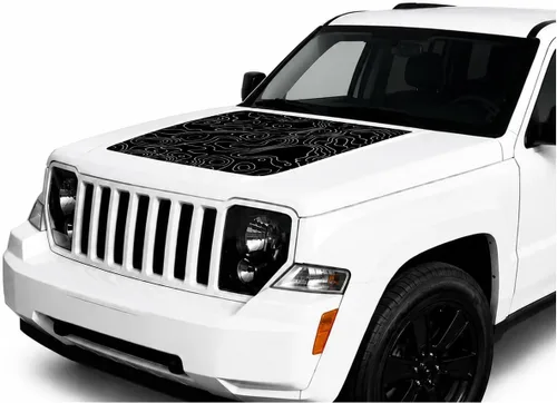 Vista 13 de Calcomanía de vinilo con diseño de rayas opacas con diseño de rayas negras o negras compatibles con Jeep Liberty 2008-2014
