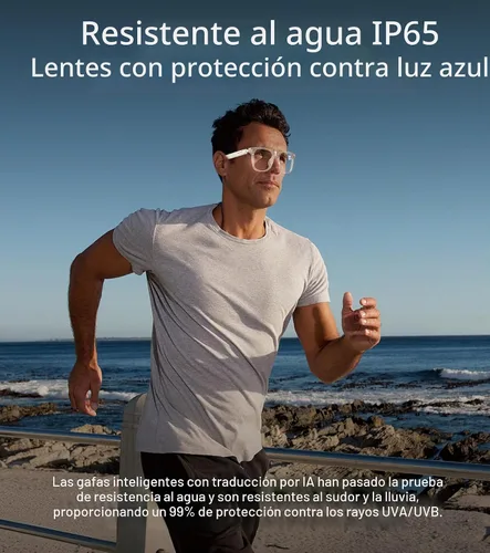 Vista 8 de Lentes inteligentes AI, lentes Bluetooth de traducción en tiempo real para hombres y mujeres 116 Languages & Accents Translator Device, Blue Light