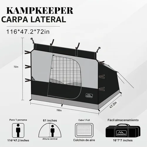 Vista 3 de KAMPKEEPER Side Tent,1/2 Person Camping Tent for 10' x 10' Pop Up Canopy