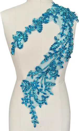 Vista 34 de Parches de lentejuelas brillantes de acrílico hechos a mano en encaje, con cuentas y piedras, para coser, accesorios para vestido de novia (negro)