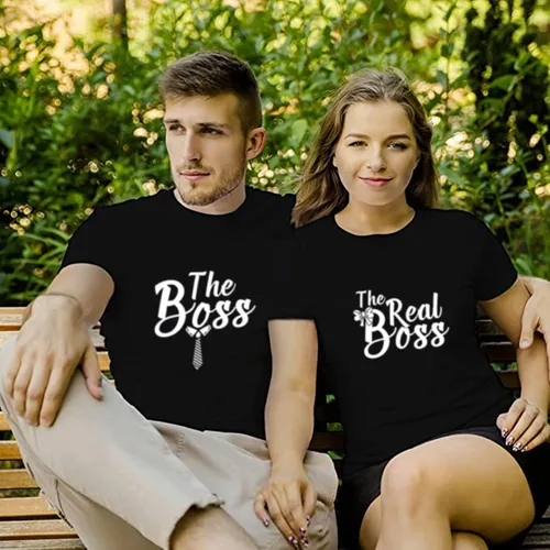 Vista 3 de Boss and Real Boss Matching Couple T-Shirt for Husband Wife,Pure Cotton Matching T-Shirt for LoverPack of 1 T-Shirt