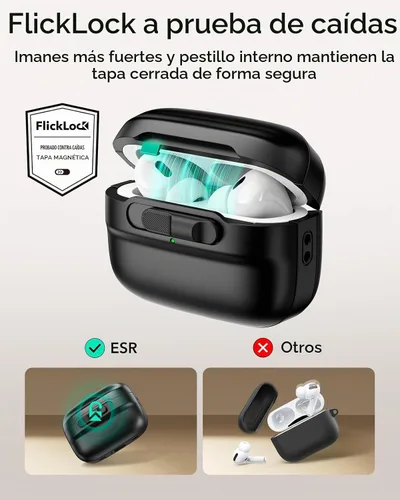 Vista 4 de ESR Funda para AirPods Pro (2023/2022/2019, 2ª/1ª generación), compatible con Airpods Pro 2 (cable USB-C/Lightning), listo para MagSafe, bloqueo