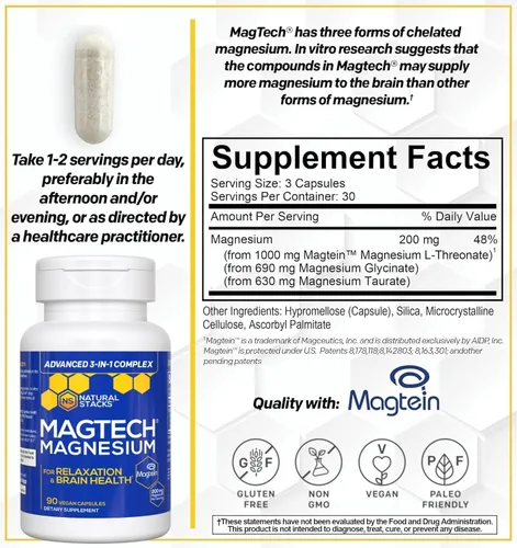 Vista 4 de Magtech - Paquete de cápsulas de magnesio y limonada - 3 formas de magnesio - Apoya la relajación y la salud cerebral* - 60 porciones totales