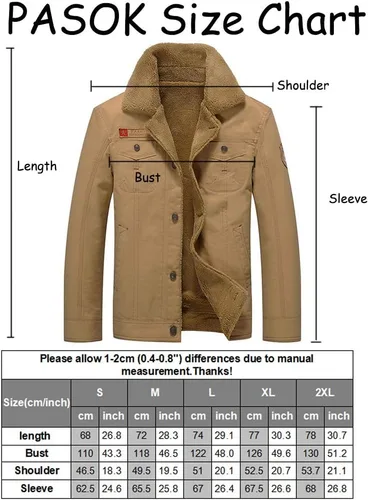 Vista 5 de PASOK Chaqueta bomber de forro polar para hombre, abrigo militar de invierno, casual, cuello alto, algodón, ropa de carga