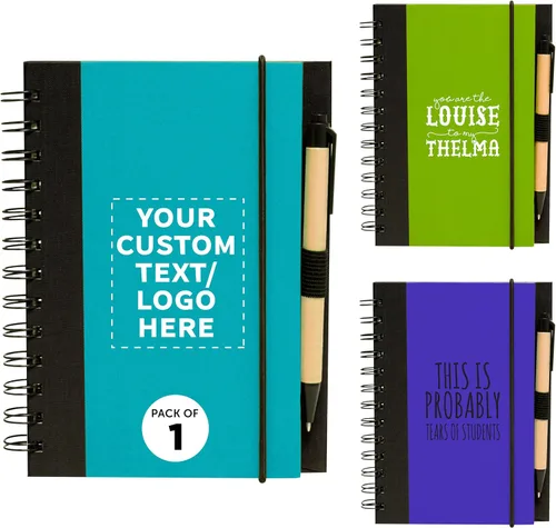 Vista 16 de DISCOUNT PROMOS Juego de 100 cuadernos de bloques ecológicos personalizados con bolígrafos, paquete a granel personalizado, perfecto