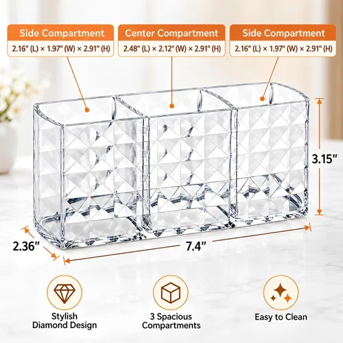 Vista 2 de MOSIKER Soporte para brochas de maquillaje para tocador, acrílico transparente, pequeño, compacto, delineador de labios, delineador de labios
