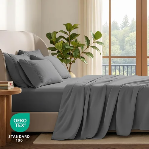 Vista 6 de Bare Home Juego de sábanas 1800 ultra suaves con 4 fundas de almohada 04 - Gris