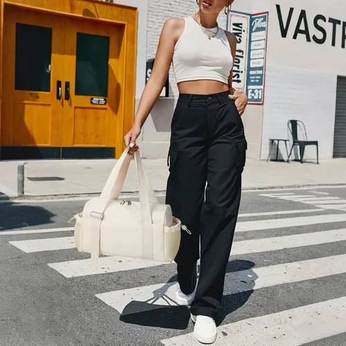Vista 2 de WLLWOO - Bolsa de gimnasio pequeña con bolsillo húmedo para mujer, bolsa de lona para yoga, bolsa de entrenamiento ligera para baile, fines