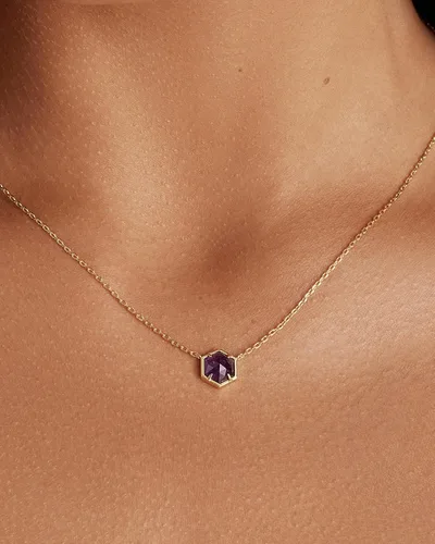 Vista 2 de PAVOI Collar con colgante de piedras preciosas chapado en oro de 14 quilates Delicados collares de cadena para mujer Colgantes de amatista