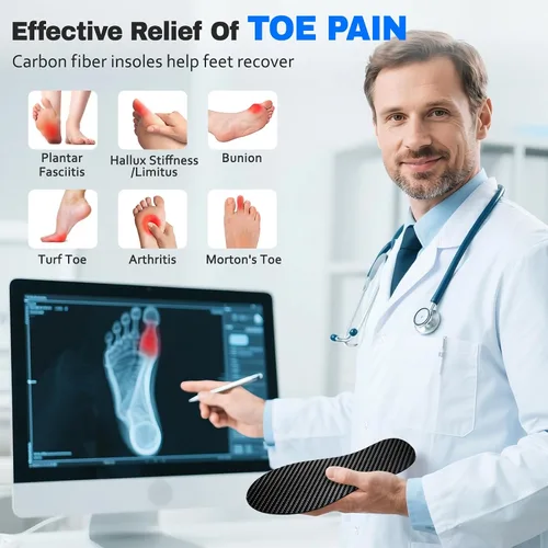 Vista 2 de Plantilla de fibra de carbono, 1 par, inserto rígido para zapatos para artritis, puntera de césped, Hallux Limitus, Hallux Rigidus, fracturas