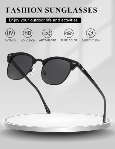 Vista 142 de AEVOGUE Gafas de sol polarizadas para mujeres y hombres semi marco retro gafas de sol AE0369