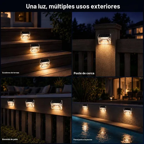 Vista 6 de Qualdout Paquete de 8 luces solares para exteriores, luces solares impermeables para cubierta con lente acrílica transparente, luces solares blancas