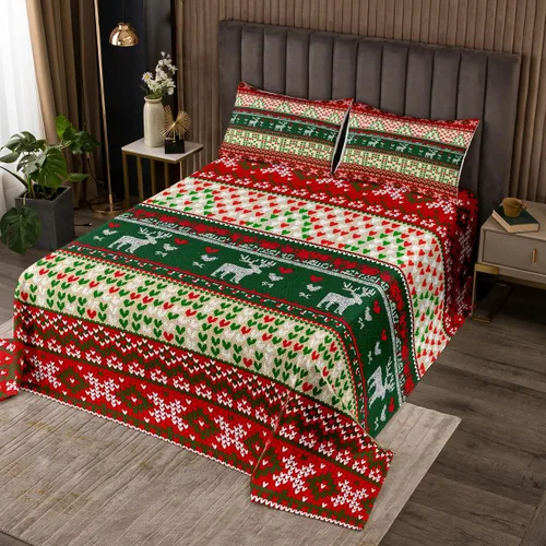 Vista 31 de Manfei Juego de colcha de Navidad para niños, tamaño individual, diseño de pinos de dibujos animados, decoración de habitación de niños y adultos