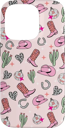 Vista 17 de Cowboy Hat & Boot & Disco Ball Pattern Pink Cowgirl Case for iPhone 17