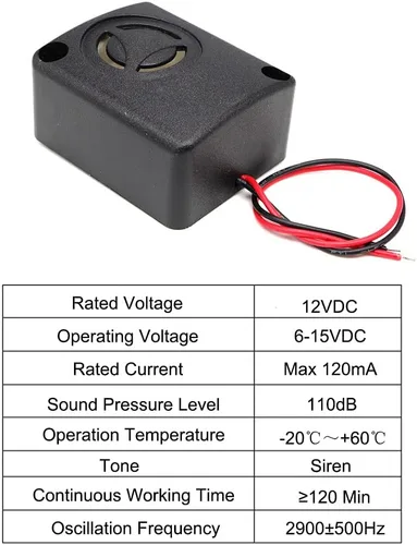 Vista 2 de Shanghj 6 juegos 110dB electrónica mini sirena piezoeléctrica DC 12V seguro antirrobo de alto decibelio alarma de zumbador activo con 9V clip
