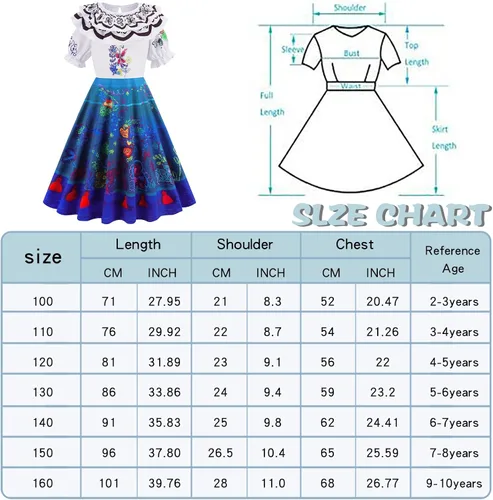 Vista 6 de Foierp Vestido de disfraz de Mirabel para niñas, disfraz de Isabella, cosplay, princesa, Halloween, fiesta, ropa con accesorios