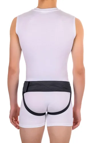 Vista 4 de FlexaMed Hernia Gear - Cinturón doble para hernia inguinal, color negro (S 26-30)